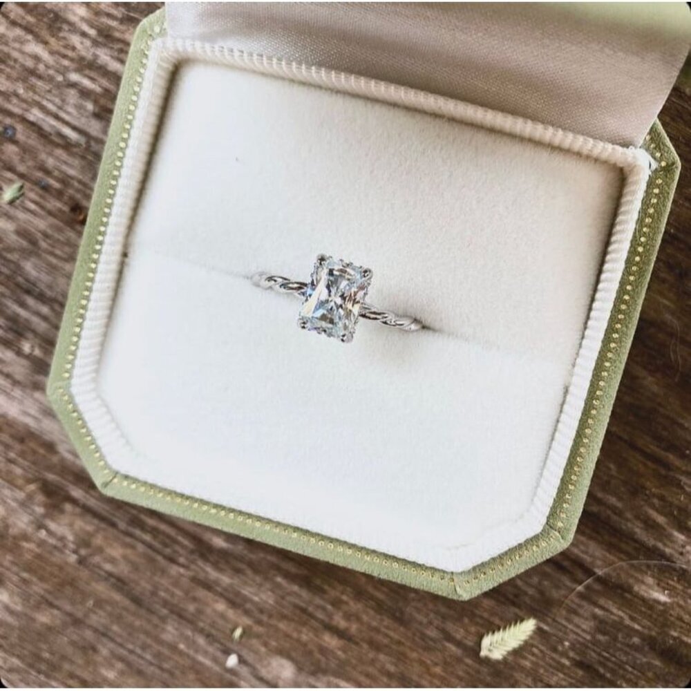 1 Ct Rectangle Moissanite Engagement Ring, White Gold Sterling Silver, Size 6